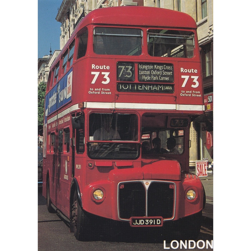 London Red Bus Postcard AEC Routemaster RML2391 Route 73 Travel Transit Souvenir